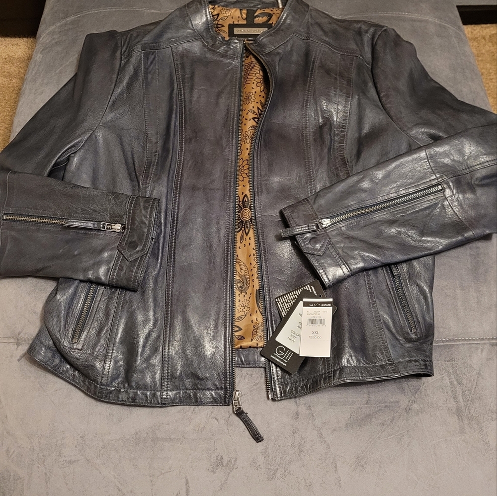 Navy leather jacket